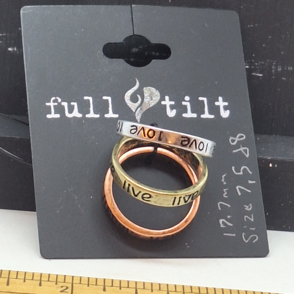 Full Tilt Love Laugh and Live Ring Set Size 7.5 & 8